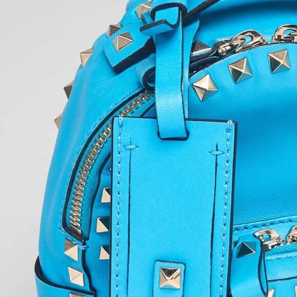 Valentino Bright Blue Smooth Leather Rockstud Mini Backpack Bag - Picture 7 of 10